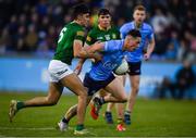 21 April 2022; Conor Tyrrell of Dublin is tackled by Mark Coffey of Meath during the EirGrid Leinster GAA Football U20 Championship Semi-Final match between Dublin and Meath at Parnell Park in Dublin. Photo by Ray McManus/Sportsfile