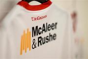 21 April 2022; A detailed view of the Tyrone jersey during a Tyrone football squad portrait session at Tyrone GAA Centre of Excellence in Garvaghey, Tyrone. Photo by Stephen McCarthy/Sportsfile
