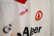 21 April 2022; A detailed view of the Tyrone jersey during a Tyrone football squad portrait session at Tyrone GAA Centre of Excellence in Garvaghey, Tyrone. Photo by Stephen McCarthy/Sportsfile