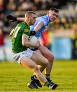 21 April 2022; Daragh Reilly of Meath in action against Adam Waddick of Dublin during the EirGrid Leinster GAA Football U20 Championship Semi-Final match between Dublin and Meath at Parnell Park in Dublin. Photo by Ray McManus/Sportsfile