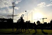 22 April 2022; Clontarf players practice their lineouts before the Leinster Rugby Bank of Ireland Metropolitan Cup Final match between Terenure College and Clontarf at Energia Park in Dublin. Photo by Ben McShane/Sportsfile