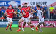 22 April 2022; Shane Daly of Munster in action against Ethan McIlroy of Ulster during the United Rugby Championship match between Ulster and Munster at Kingspan Stadium in Belfast. Photo by Ramsey Cardy/Sportsfile