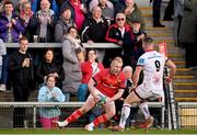 22 April 2022; Keith Earls of Munster scores his side's second try during the United Rugby Championship match between Ulster and Munster at Kingspan Stadium in Belfast. Photo by Ramsey Cardy/Sportsfile