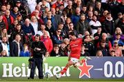 22 April 2022; Joey Carbery of Munster kicks a conversion during the United Rugby Championship match between Ulster and Munster at Kingspan Stadium in Belfast. Photo by Ramsey Cardy/Sportsfile