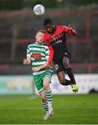 22 April 2022; Junior Ogedi-Uzokwe of Bohemians in action against Sean Hoare of Shamrock Rovers during the SSE Airtricity League Premier Division match between Bohemians and Shamrock Rovers at Dalymount Park in Dublin. Photo by Stephen McCarthy/Sportsfile