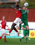 22 April 2022; James Abankwah of St Patrick's Athletic in action against Ryan Rainey of Finn Harps during the SSE Airtricity League Premier Division match between St Patrick's Athletic and Finn Harps at Richmond Park in Dublin. Photo by Michael P Ryan/Sportsfile