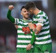 22 April 2022; Jack Byrne, left, and Lee Grace of Shamrock Rovers celebrate their second goal during the SSE Airtricity League Premier Division match between Bohemians and Shamrock Rovers at Dalymount Park in Dublin. Photo by Stephen McCarthy/Sportsfile