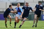 21 April 2022; Molly O’Gorman of South East makes a break during the Leinster Rugby Under 18 Sarah Robinson Cup Final Round match between South East and North Midlands at Energia Park in Dublin. Photo by Brendan Moran/Sportsfile