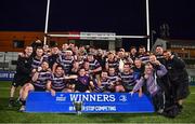 22 April 2022; Terenure College players and staff celebrate with the cup after the Leinster Rugby Bank of Ireland Metropolitan Cup Final match between Terenure College and Clontarf at Energia Park in Dublin. Photo by Ben McShane/Sportsfile