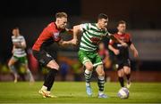 22 April 2022; Aaron Greene of Shamrock Rovers in action against Ciarán Kelly of Bohemians during the SSE Airtricity League Premier Division match between Bohemians and Shamrock Rovers at Dalymount Park in Dublin. Photo by Stephen McCarthy/Sportsfile