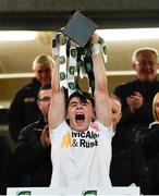 22 April 2022; Tyrone captain Niall Devlin lifts the trophy after the EirGrid Ulster GAA Football U20 Championship Final match between Cavan and Tyrone at Brewster Park in Enniskillen, Fermanagh. Photo by David Fitzgerald/Sportsfile