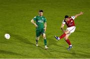 22 April 2022; Ronan Coughlan of St Patrick's Athletic has a shot on goal during the SSE Airtricity League Premier Division match between St Patrick's Athletic and Finn Harps at Richmond Park in Dublin. Photo by Michael P Ryan/Sportsfile