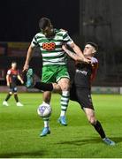 22 April 2022; Aaron Greene of Shamrock Rovers in action against Dawson Devoy of Bohemians during the SSE Airtricity League Premier Division match between Bohemians and Shamrock Rovers at Dalymount Park in Dublin. Photo by Seb Daly/Sportsfile