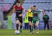 22 April 2022; Dawson Devoy of Bohemians in action against Gary O'Neill of Shamrock Rovers during the SSE Airtricity League Premier Division match between Bohemians and Shamrock Rovers at Dalymount Park in Dublin. Photo by Seb Daly/Sportsfile