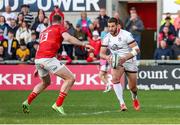 22 April 2022; Stuart McCloskey of Ulster is tackled by Chris Farrell of Munster during the United Rugby Championship match between Ulster and Munster at Kingspan Stadium in Belfast. Photo by John Dickson/Sportsfile