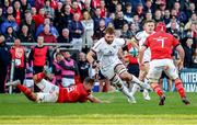 22 April 2022; Iain Henderson of Ulster makes a break during the United Rugby Championship match between Ulster and Munster at Kingspan Stadium in Belfast. Photo by John Dickson/Sportsfile