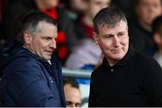 22 April 2022; Republic of Ireland manager Stephen Kenny, right, and Republic of Ireland U21 manager Jim Crawford before the SSE Airtricity League Premier Division match between Bohemians and Shamrock Rovers at Dalymount Park in Dublin. Photo by Stephen McCarthy/Sportsfile