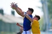 23 April 2022; James Smith of Cavan in action against Eoghan McCabe of Antrim during the Ulster GAA Football Senior Championship Quarter-Final match between Antrim and Cavan at Corrigan Park in Belfast. Photo by Ramsey Cardy/Sportsfile