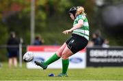 23 April 2022; Clare Finn of Naas RFC kicks a conversion during the Paul Cusack Cup Final match between Wicklow J1 and Naas RFC at Ollie Campbell Park, Old Belvedere RFC in Dublin. Photo by Ben McShane/Sportsfile