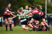 23 April 2022; Amy Horan of Naas RFC is tackled by Wicklow J1 players, from left, Lara McElroy, Orla O’Neill, Aoibhin Stone and Laura Newsome during the Paul Cusack Cup Final match between Wicklow J1 and Naas RFC at Ollie Campbell Park, Old Belvedere RFC in Dublin. Photo by Ben McShane/Sportsfile