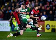 22 April 2022; Jack Byrne of Shamrock Rovers in action against Ciarán Kelly of Bohemians during the SSE Airtricity League Premier Division match between Bohemians and Shamrock Rovers at Dalymount Park in Dublin. Photo by Stephen McCarthy/Sportsfile