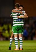 22 April 2022; Roberto Lopes and Lee Grace, 5, of Shamrock Rovers celebrate after the SSE Airtricity League Premier Division match between Bohemians and Shamrock Rovers at Dalymount Park in Dublin. Photo by Stephen McCarthy/Sportsfile