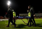 22 April 2022; Rory Feely of Bohemians is stretched off the pitch during the SSE Airtricity League Premier Division match between Bohemians and Shamrock Rovers at Dalymount Park in Dublin. Photo by Stephen McCarthy/Sportsfile
