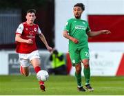 22 April 2022; Bastien Héry of Finn Harps in action against Darragh Burns of St Patrick's Athletic during the SSE Airtricity League Premier Division match between St Patrick's Athletic and Finn Harps at Richmond Park in Dublin. Photo by Michael P Ryan/Sportsfile