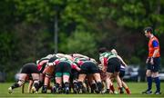 23 April 2022; A general view of a scrum during the Paul Flood Plate Final match between Blackrock RFC J1 and Balbriggan RFC at Ollie Campbell Park, Old Belvedere RFC in Dublin. Photo by Ben McShane/Sportsfile