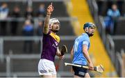 23 April 2022; Oisín Foley of Wexford celebrates a score during the Leinster GAA Hurling Senior Championship Round 2 match between Wexford and Dublin at Chadwicks Wexford Park in Wexford. Photo by Eóin Noonan/Sportsfile