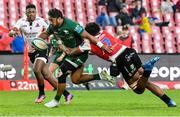 23 April 2022; Bundee Aki of Connacht is tackled by Vincent Tshituka of Emirates Lions during the United Rugby Championship match between Emirates Lions and Connacht at Emirates Airline Park in Johannesburg, South Africa. Photo by Sydney Seshibedi/Sportsfile