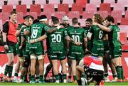 23 April 2022; Connacht players huddle during the United Rugby Championship match between Emirates Lions and Connacht at Emirates Airline Park in Johannesburg, South Africa. Photo by Sydney Seshibedi/Sportsfile