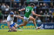 23 April 2022; Gearoid Hegarty of Limerick in action against Conor Prunty of Waterford during the Munster GAA Hurling Senior Championship Round 2 match between Limerick and Waterford at TUS Gaelic Grounds in Limerick. Photo by Stephen McCarthy/Sportsfile