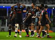23 April 2022; Aphelele Fassi of Cell C Sharks, second left, reacts during the United Rugby Championship match between Cell C Sharks and Leinster at Hollywoodbets Kings Park Stadium in Durban, South Africa. Photo by Harry Murphy/Sportsfile