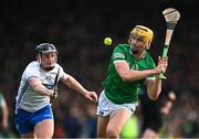 23 April 2022; Cathal O'Neill of Limerick in action against Iarlaith Daly of Waterford during the Munster GAA Hurling Senior Championship Round 2 match between Limerick and Waterford at TUS Gaelic Grounds in Limerick. Photo by Stephen McCarthy/Sportsfile