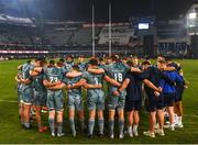 23 April 2022; Leinster players huddle after their side's defeat in the United Rugby Championship match between Cell C Sharks and Leinster at Hollywoodbets Kings Park Stadium in Durban, South Africa. Photo by Harry Murphy/Sportsfile