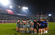 23 April 2022; Leinster players huddle after their side's defeat in the United Rugby Championship match between Cell C Sharks and Leinster at Hollywoodbets Kings Park Stadium in Durban, South Africa. Photo by Harry Murphy/Sportsfile