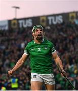23 April 2022; Sean Finn of Limerick celebrates at the final whistle of the Munster GAA Hurling Senior Championship Round 2 match between Limerick and Waterford at TUS Gaelic Grounds in Limerick. Photo by Stephen McCarthy/Sportsfile