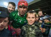 23 April 2022; Barry Nash of Limerick celebrates with supporters including ten year old Patrick McNamara from Herbertstown after the Munster GAA Hurling Senior Championship Round 2 match between Limerick and Waterford at TUS Gaelic Grounds in Limerick. Photo by Ray McManus/Sportsfile