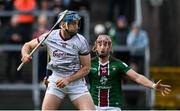 23 April 2022; Conor Cooney of Galway in action against Johnny Bermingham of Westmeath during the Leinster GAA Hurling Senior Championship Round 2 match between Galway and Westmeath at Pearse Stadium in Galway. Photo by Seb Daly/Sportsfile