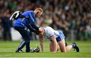 23 April 2022; Iarlaith Daly of Waterford receives medical attention from physiotherapist Paddy Julian during the Munster GAA Hurling Senior Championship Round 2 match between Limerick and Waterford at TUS Gaelic Grounds in Limerick. Photo by Stephen McCarthy/Sportsfile
