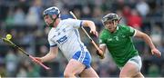23 April 2022; Stephen Bennett of Waterford in action against Darragh O'Donovan of Limerick during the Munster GAA Hurling Senior Championship Round 2 match between Limerick and Waterford at TUS Gaelic Grounds in Limerick. Photo by Stephen McCarthy/Sportsfile