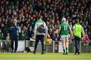 23 April 2022; Limerick manager John Kiely watches Cian Lynch leave the pitch to receive medical attention during the Munster GAA Hurling Senior Championship Round 2 match between Limerick and Waterford at TUS Gaelic Grounds in Limerick. Photo by Stephen McCarthy/Sportsfile