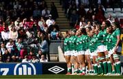24 April 2022; Ireland players line up before the TikTok Women's Six Nations Rugby Championship match between England and Ireland at Mattioli Woods Welford Road Stadium in Leicester, England. Photo by Darren Staples/Sportsfile