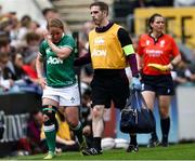 24 April 2022; Nicole Cronin of Ireland leaves the pitch after getting injured during the TikTok Women's Six Nations Rugby Championship match between England and Ireland at Mattioli Woods Welford Road Stadium in Leicester, England. Photo by Darren Staples/Sportsfile