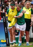 24 April 2022; Nicole Cronin of Ireland leaves the pitch after getting injured during the TikTok Women's Six Nations Rugby Championship match between England and Ireland at Mattioli Woods Welford Road Stadium in Leicester, England. Photo by Darren Staples/Sportsfile