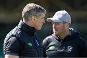 24 April 2022; Armagh manager Kieran McGeeney, left, and selector Ciaran McKeever before the Ulster GAA Football Senior Championship Quarter-Final match between Donegal and Armagh at Páirc MacCumhaill in Ballybofey, Donegal. Photo by Ramsey Cardy/Sportsfile
