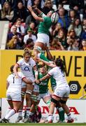 24 April 2022; Nichola Fryday of Ireland fails to collect the ball in the line out during the TikTok Women's Six Nations Rugby Championship match between England and Ireland at Mattioli Woods Welford Road Stadium in Leicester, England. Photo by Darren Staples/Sportsfile