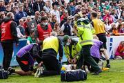 24 April 2022; Eimear Considine of Ireland is treated for an injury during the TikTok Women's Six Nations Rugby Championship match between England and Ireland at Mattioli Woods Welford Road Stadium in Leicester, England. Photo by Darren Staples/Sportsfile