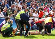 24 April 2022; Eimear Considine of Ireland is treated for an injury  during the TikTok Women's Six Nations Rugby Championship match between England and Ireland at Mattioli Woods Welford Road Stadium in Leicester, England. Photo by Darren Staples/Sportsfile